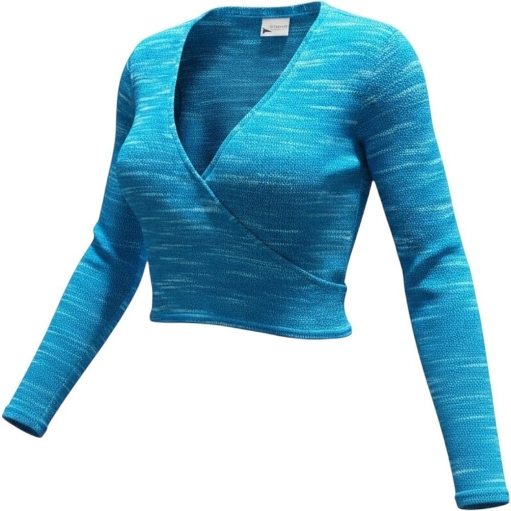 K Dreyer Golf Apparel Blue Space Dye Wrap V-Neck Cropped Sweater Long Sleeve Top